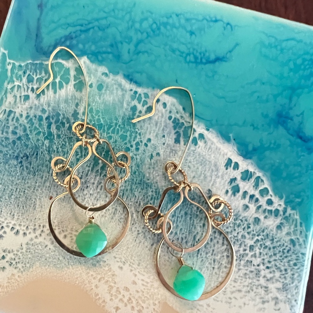 Elegant Gold and Green Dangle Earrings